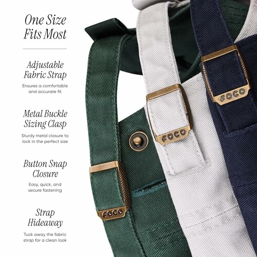 Close-up of adjustable fabric straps with metal buckles.