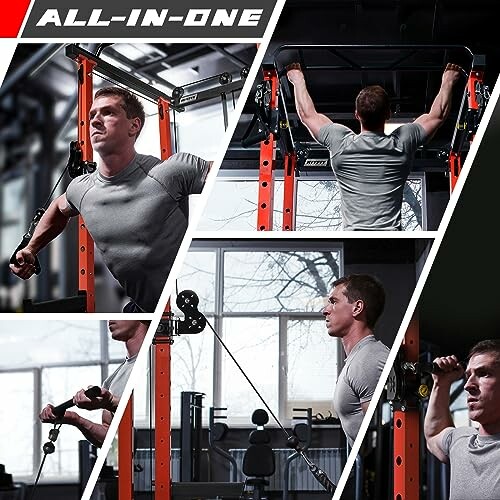 Man using all-in-one gym equipment for various exercises