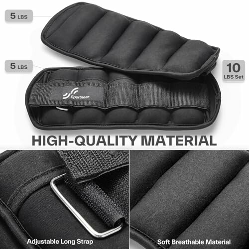 Black ankle and wrist weights set with adjustable straps and soft material.