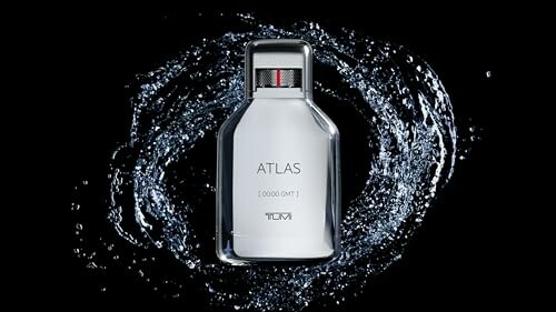 Atlas perfume bottle with water splash background