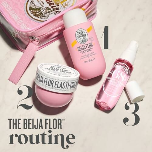 Beija Flor skincare routine products displayed.