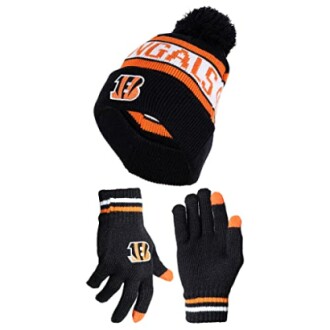Bengals themed winter hat and gloves set.