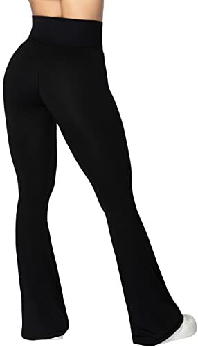 Woman wearing black flared yoga pants