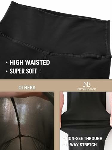 Black high waisted leggings with non-see through material and 4-way stretch.