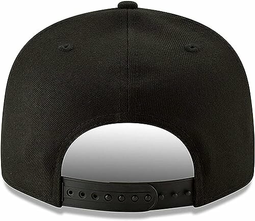 Back view of a black snapback cap with adjustable strap