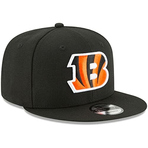 Black sports cap with orange and black logo