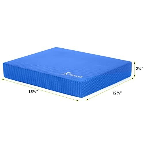 Blue rectangular balance pad with dimensions marked
