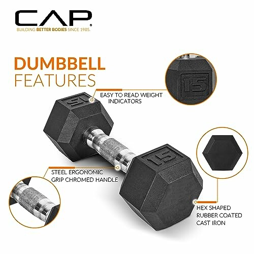 CAP dumbbell with weight indicators and ergonomic grip