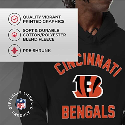 Cincinnati Bengals hoodie with quality graphics and soft cotton blend.