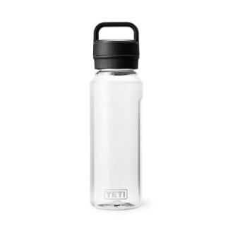 Clear Yeti water bottle with black lid
