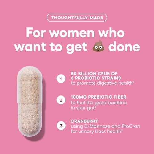 Digestive health supplements for women, promoting gut and urinary tract health.