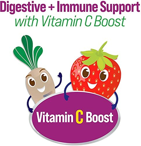 Illustration of a radish and strawberry promoting Vitamin C Boost for digestive and immune support.