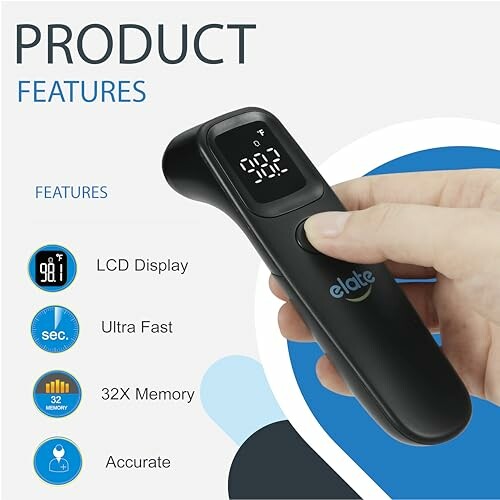 Digital thermometer with LCD display, ultra-fast, 32X memory, and accurate features.