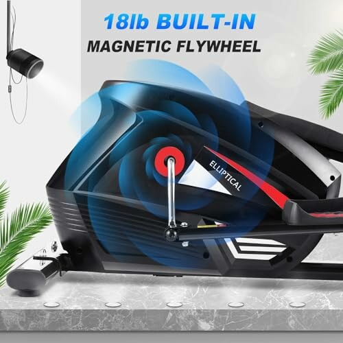 Elliptical trainer with 18lb built-in magnetic flywheel.