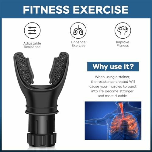 Fitness exercise trainer with adjustable resistance and benefits description.