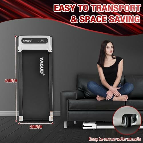 Compact folding treadmill with easy transport features