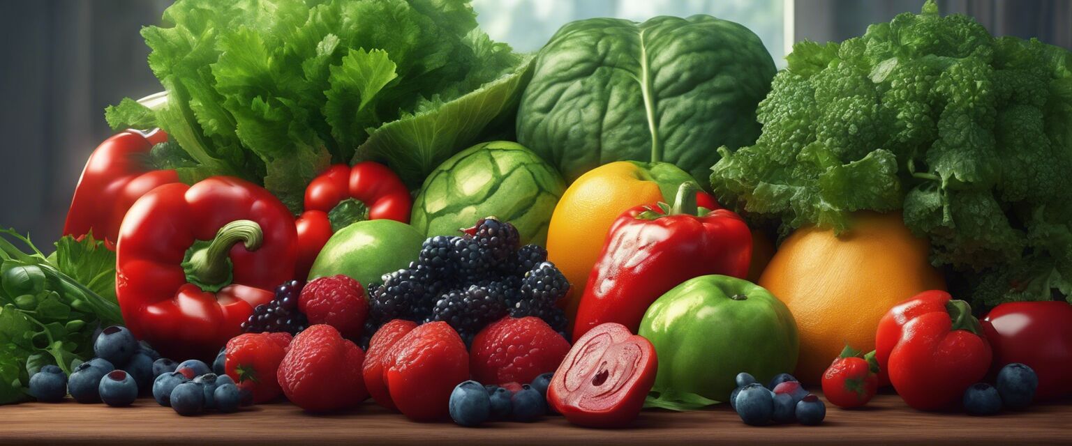 Array of fresh fruits and vegetables