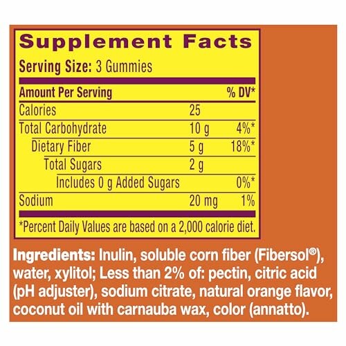 Supplement facts label for gummy vitamins showing nutritional information and ingredients.