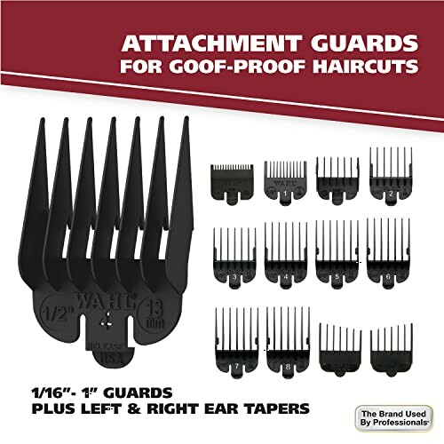 Set of hair clipper attachment guards for various haircut lengths.