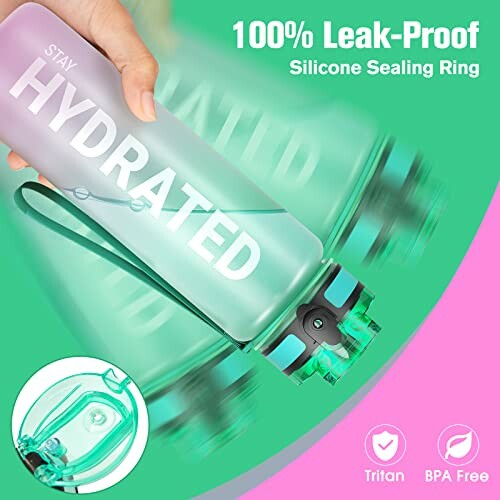 Leak-proof water bottle with silicone sealing ring.