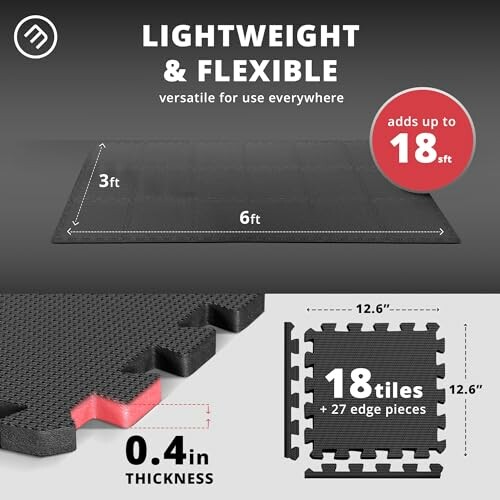 Lightweight and flexible floor mat with size and thickness details.