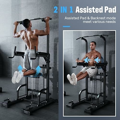 Man using multifunctional gym equipment with assisted pad and backrest mode.