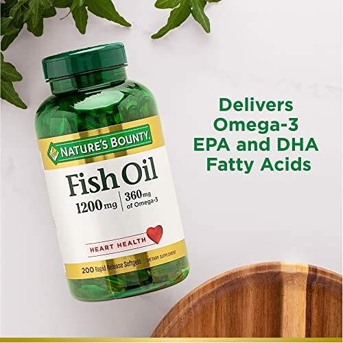 Nature's Bounty Fish Oil bottle with Omega-3 benefits.