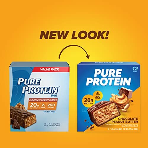 Pure Protein bar packaging update from old to new design.