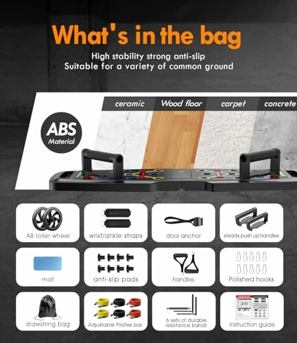 Push-up board with various accessories and surfaces.