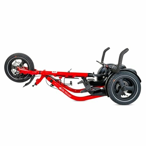 Red three-wheeled scooter on its side.
