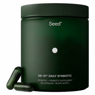 Seed daily synbiotic supplement container with capsules.