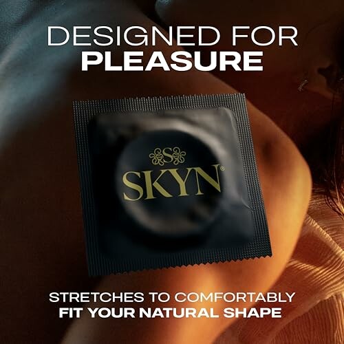 SKYN condom packaging with slogan 'Designed for Pleasure'.