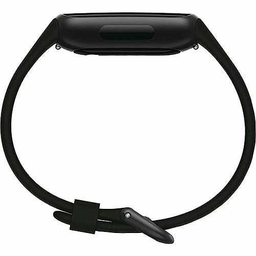 Side view of a smartwatch with a black strap