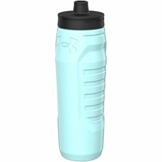Light blue Under Armour water bottle with black lid.