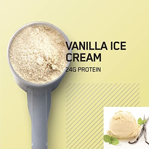 Scoop of vanilla protein powder with ice cream