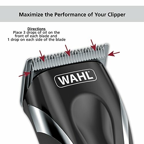 Wahl clipper oiling instructions with blade close-up.